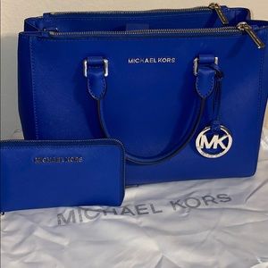 Michael Kors Large Blue Saffiano Leather Satchel